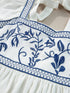 Blue and White Floral Embroidered Peasant Blouse