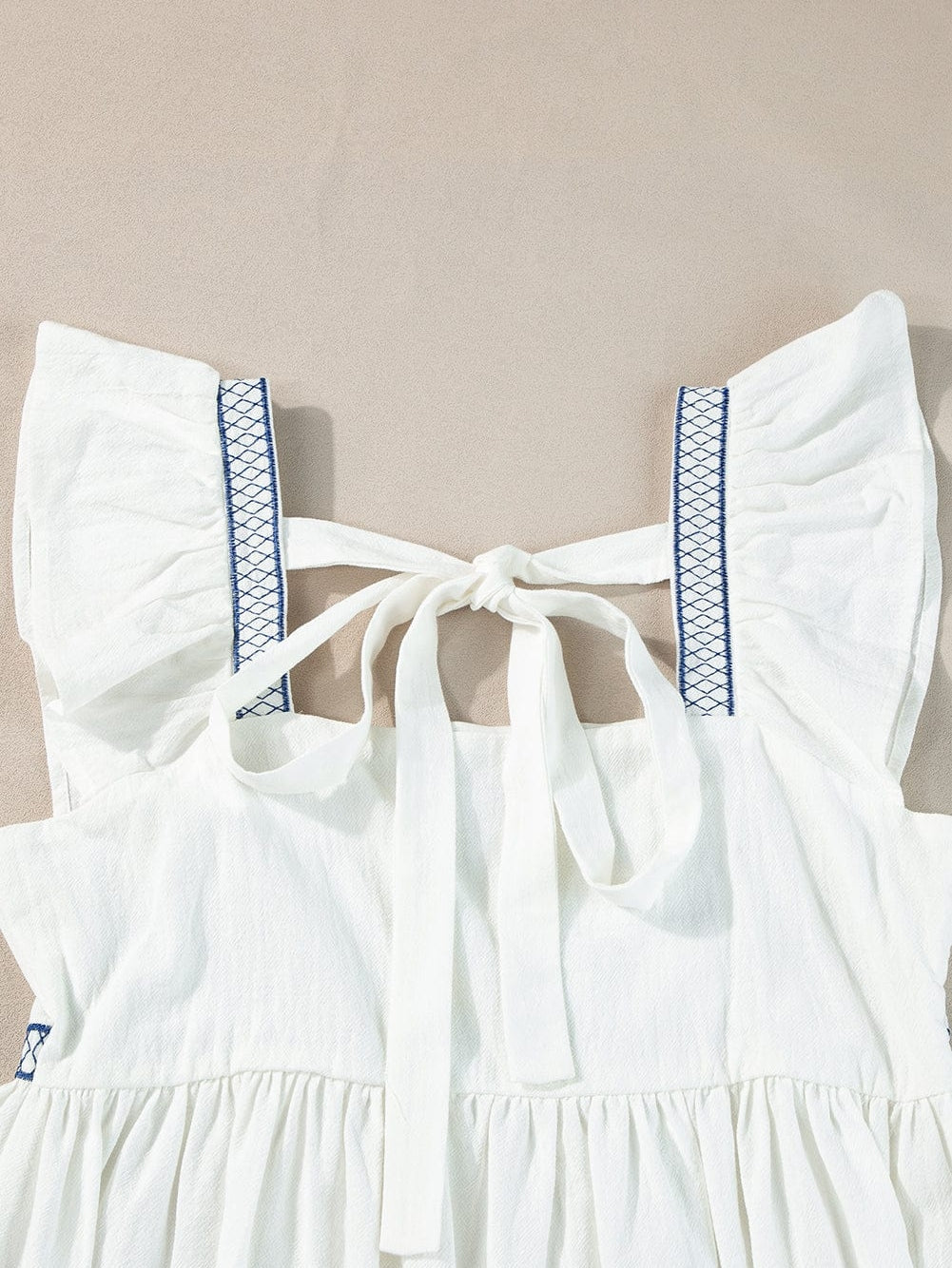 Blue and White Floral Embroidered Peasant Blouse
