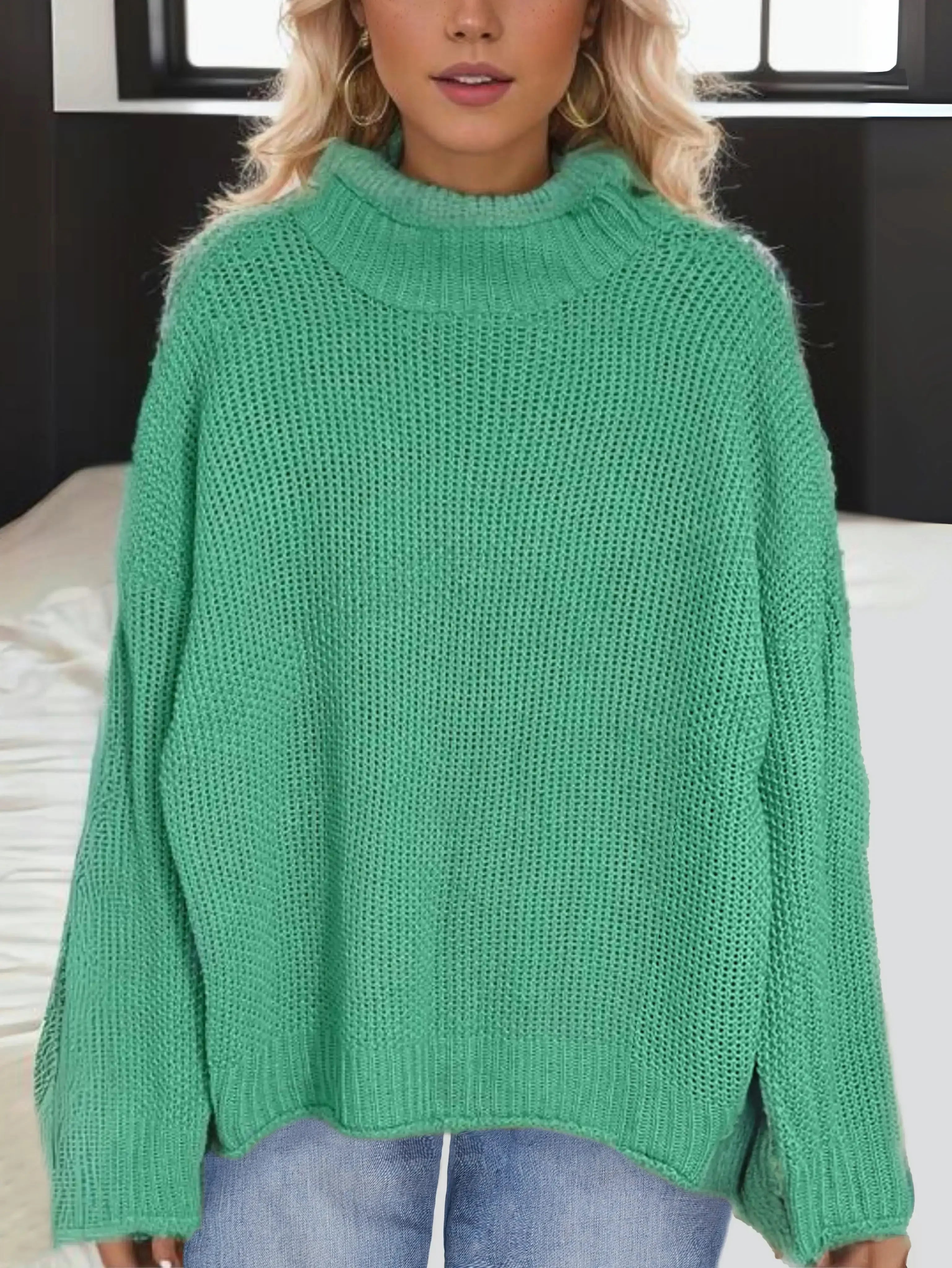 Thick Thread Bat Sleeve Knit Sweater, High Neck
