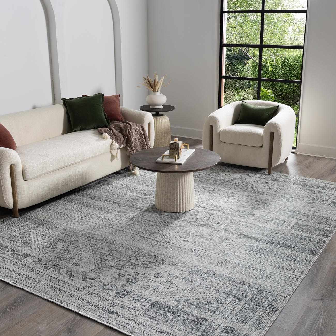 Alfombra lavable de pelo plano gris Barny