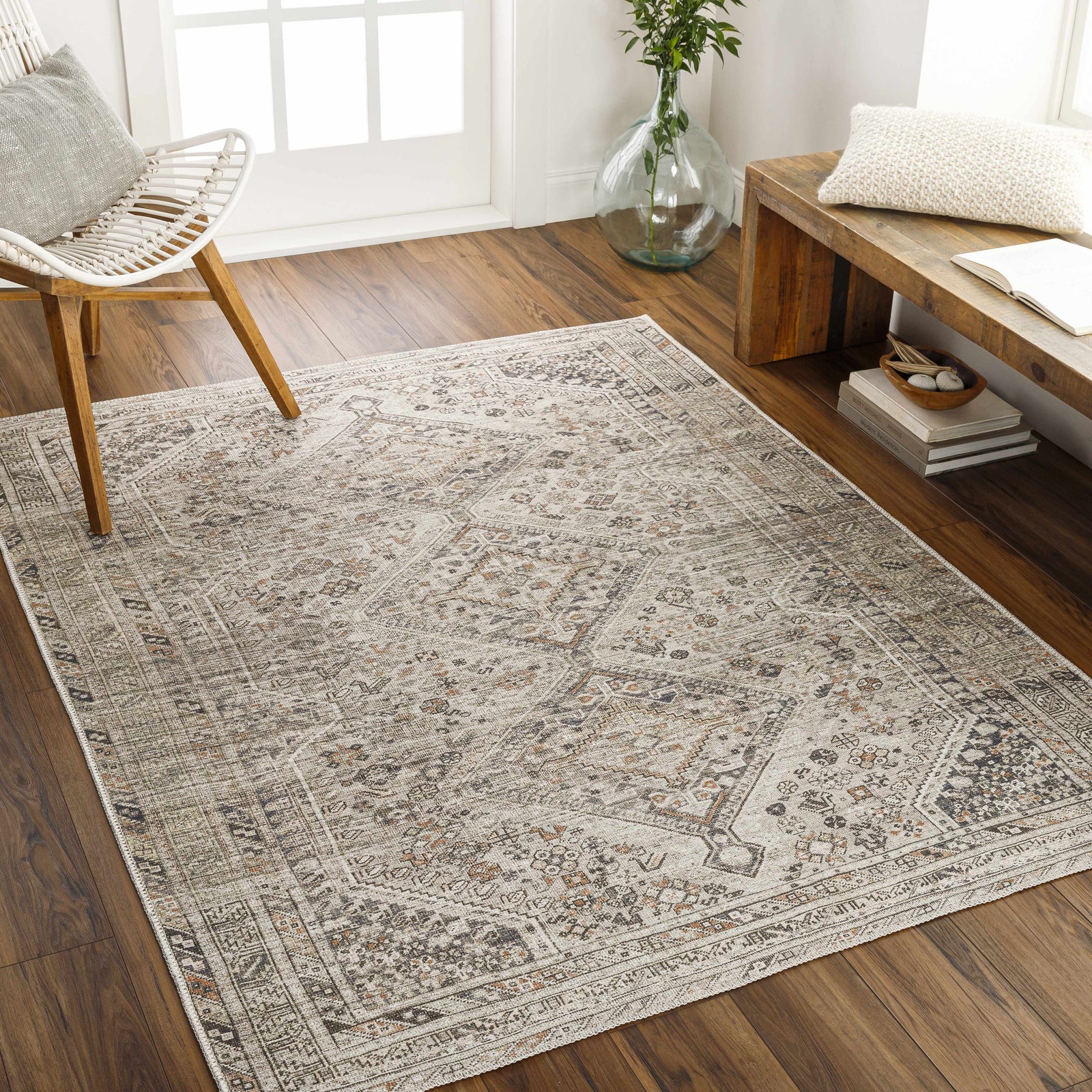 Alfombra lavable de pelo plano beige Barny