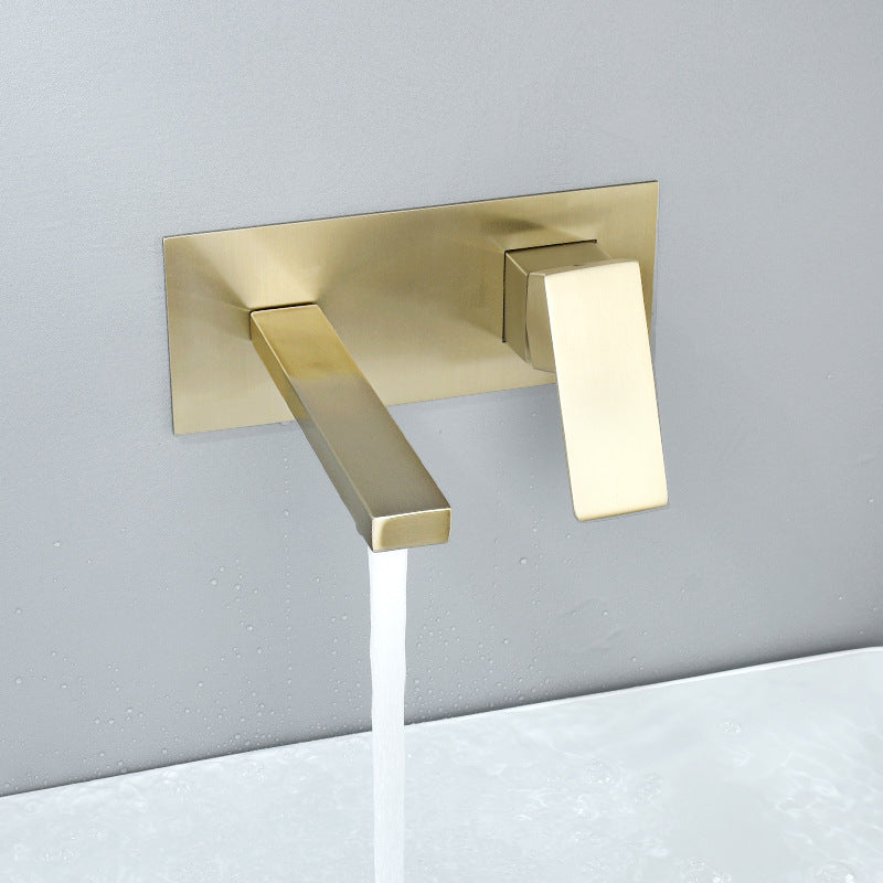 Grifo para lavabo de baño de montaje en pared de oro cepillado con drenaje emergente