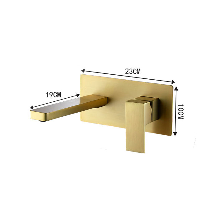 Grifo para lavabo de baño de montaje en pared de oro cepillado con drenaje emergente