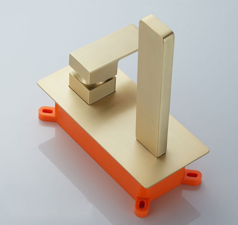 Grifo para lavabo de baño de montaje en pared de oro cepillado con drenaje emergente