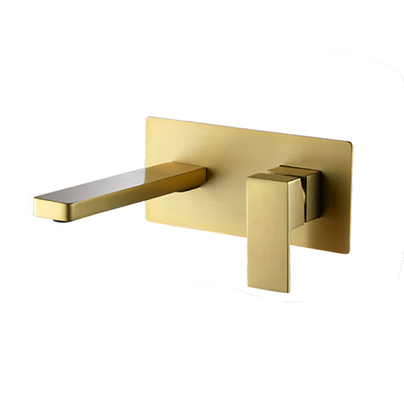 Grifo para lavabo de baño de montaje en pared de oro cepillado con drenaje emergente