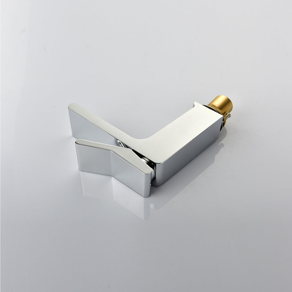 Grifo monomando para lavabo de baño cromado con desagüe de latón con rebosadero emergente