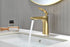 Grifo para lavabo de baño de oro cepillado de una sola manija con drenaje de latón emergente antidesbordamiento