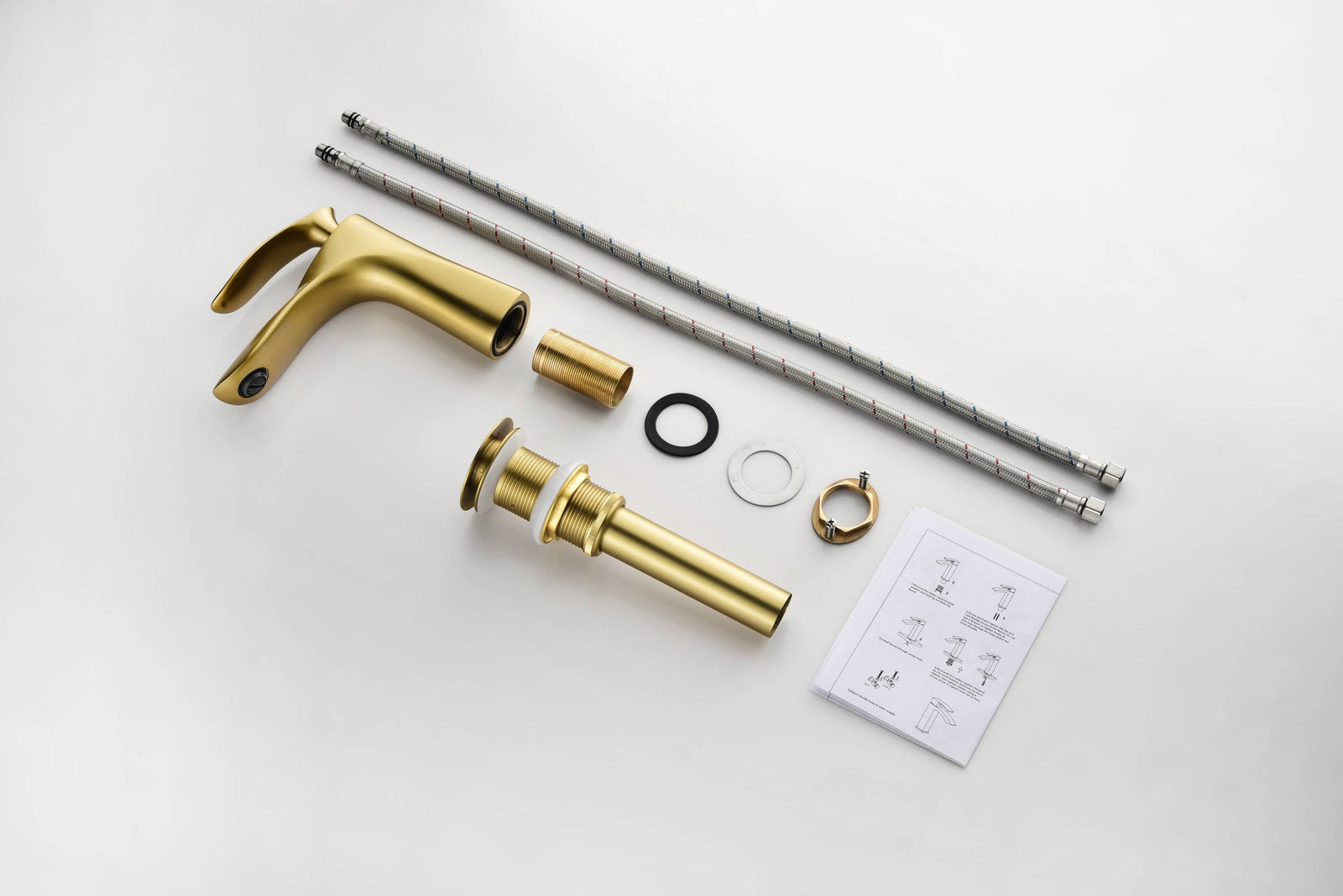 Grifo para lavabo de baño de oro cepillado de una sola manija con drenaje de latón emergente antidesbordamiento