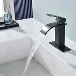 Grifo de baño cascada de níquel cepillado o negro mate o dorado cepillado de latón con placa y desagüe emergente de latón