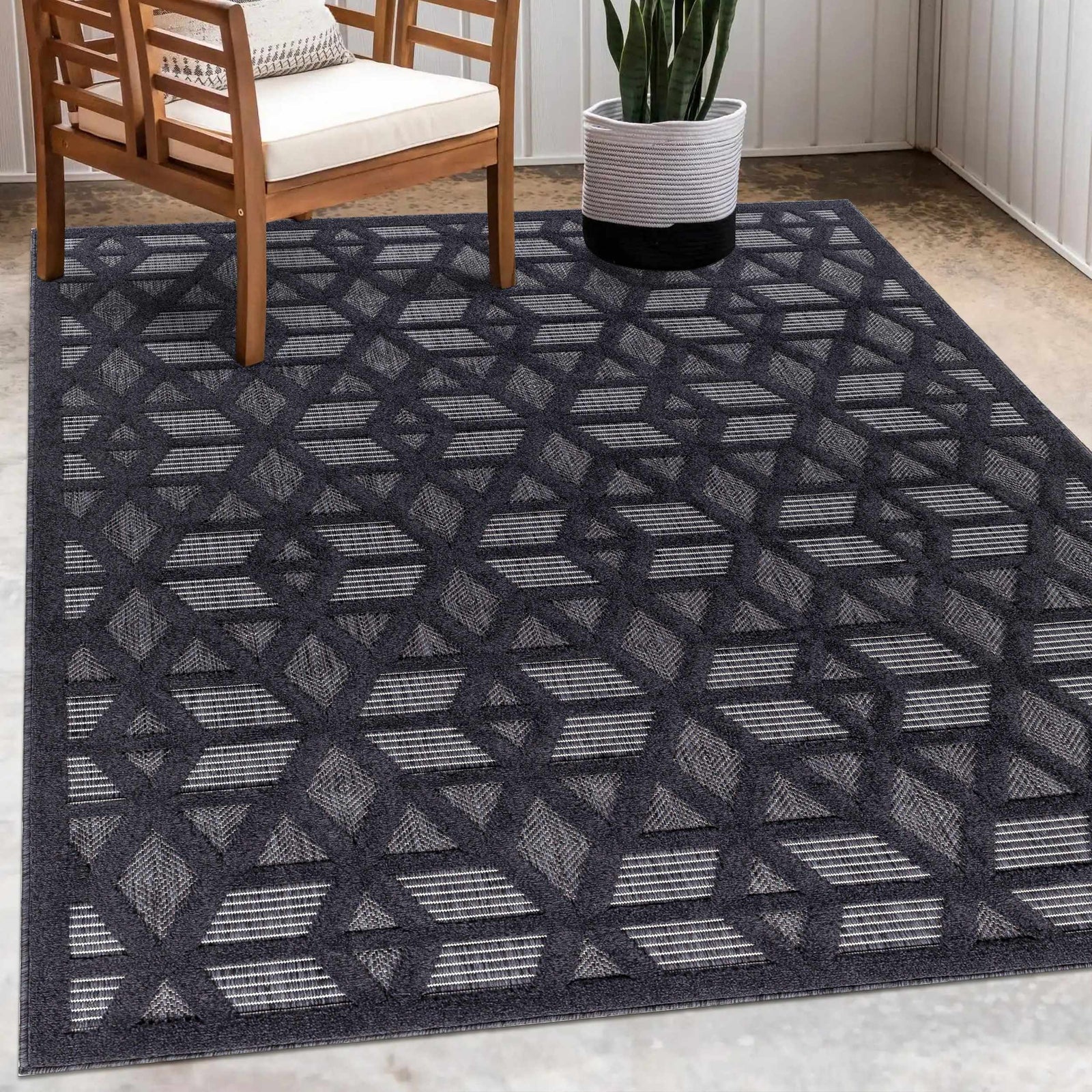 Alfombra de exterior negra Nuri