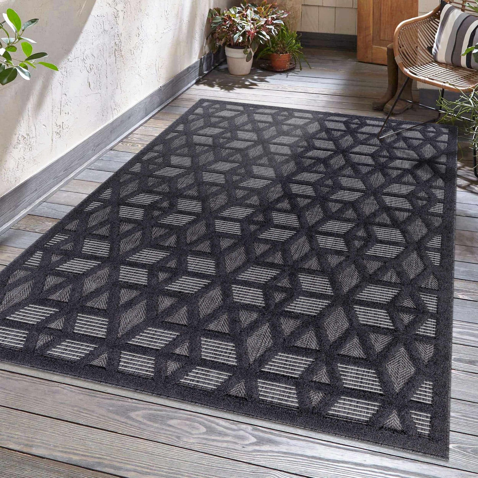 Alfombra de exterior negra Nuri