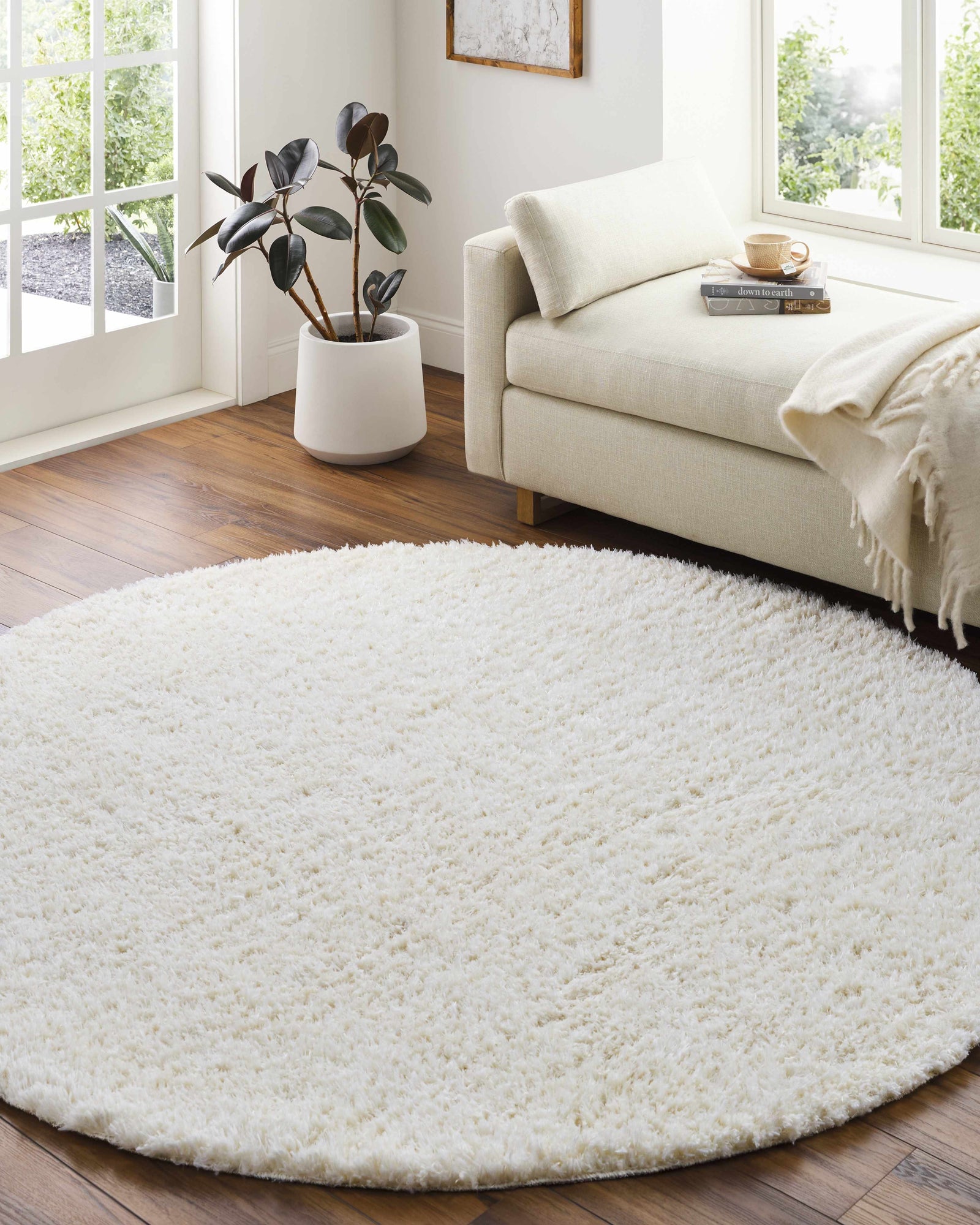 Alfombra de felpa color crema liso Siari