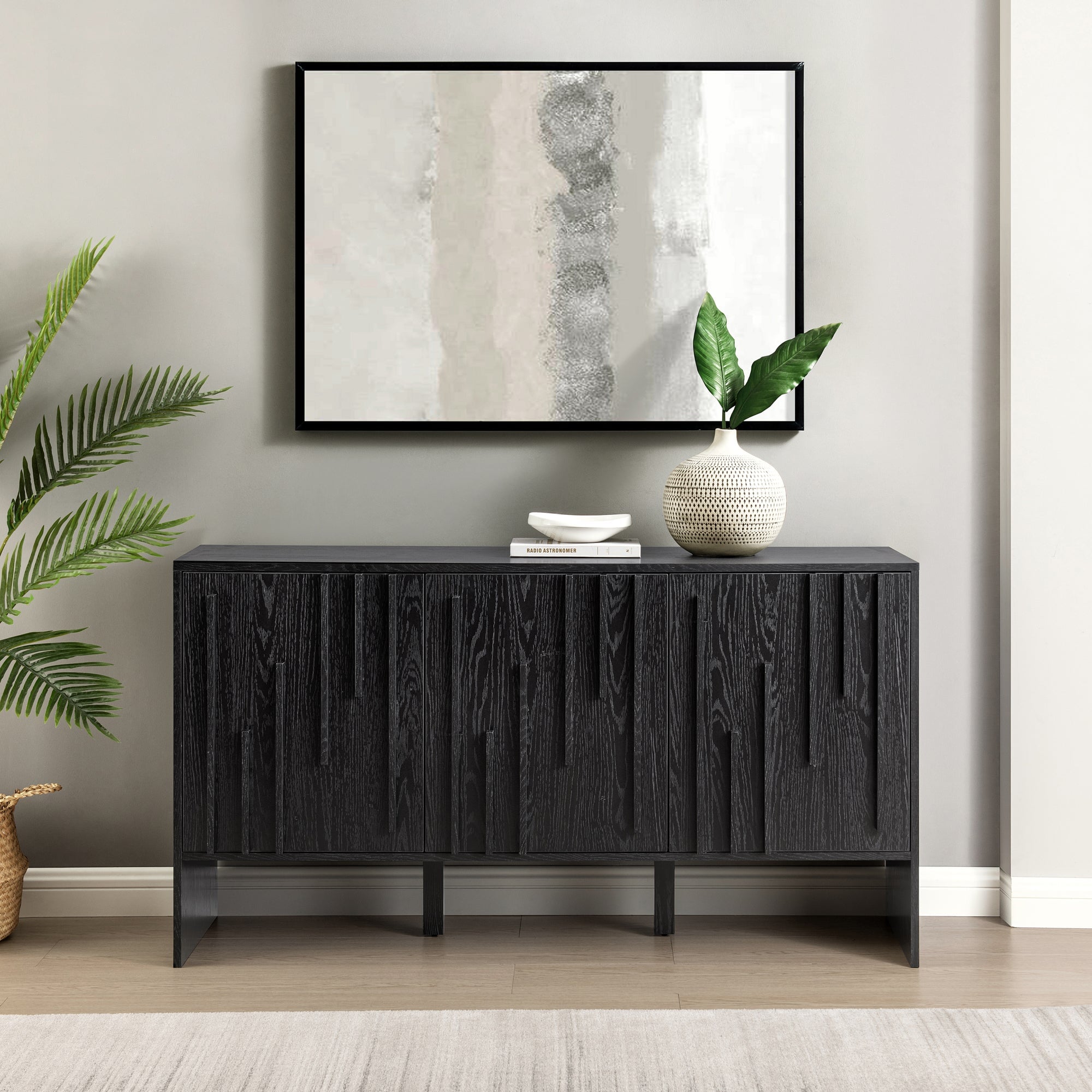 Aparador/soporte para TV con puertas detalladas de madera contemporánea Silas