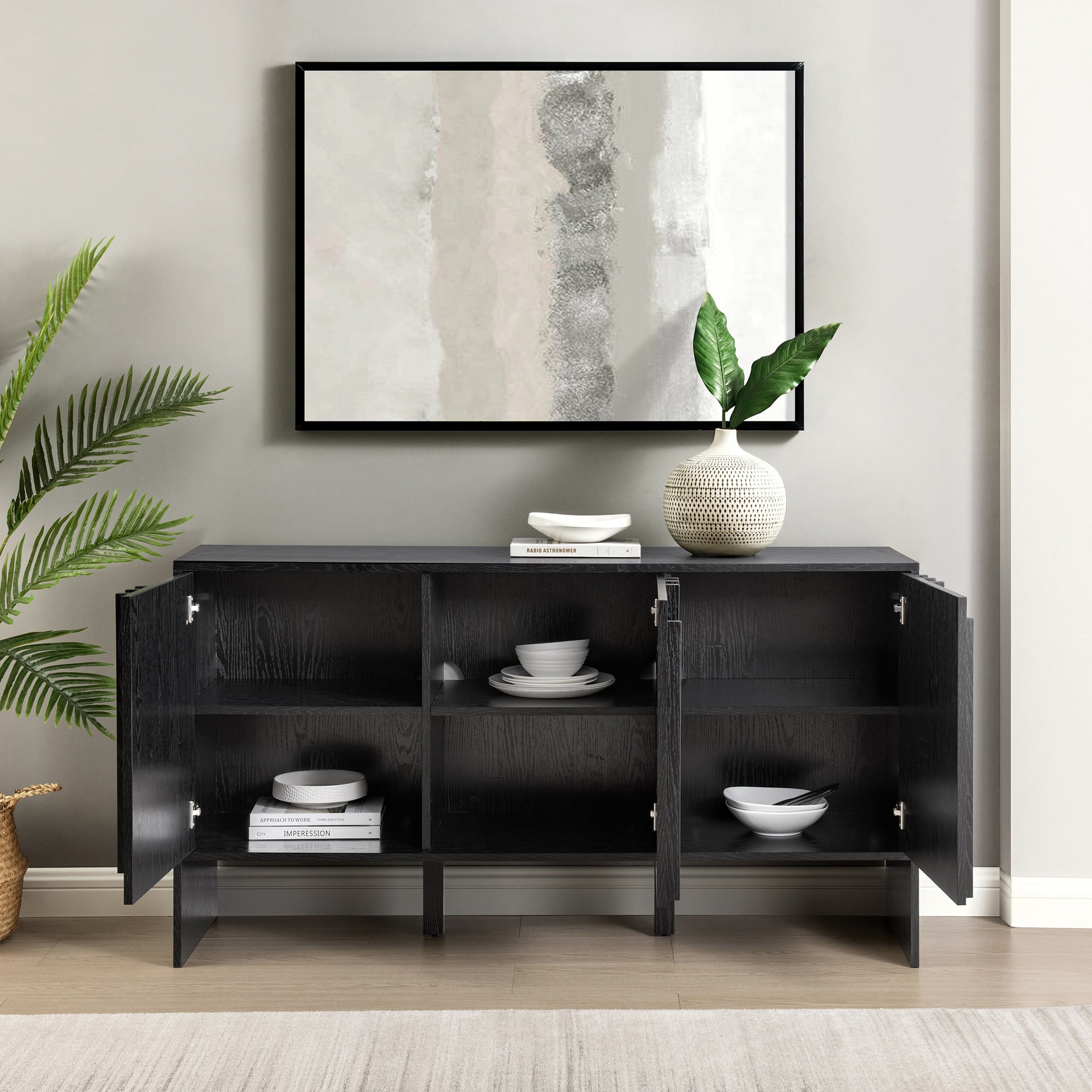 Aparador/soporte para TV con puertas detalladas de madera contemporánea Silas