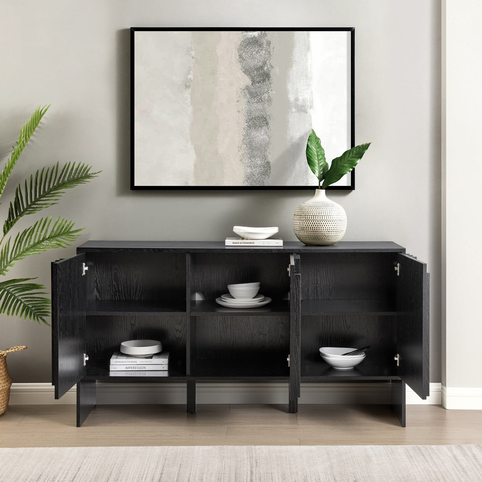 Aparador/soporte para TV con puertas detalladas de madera contemporánea Silas