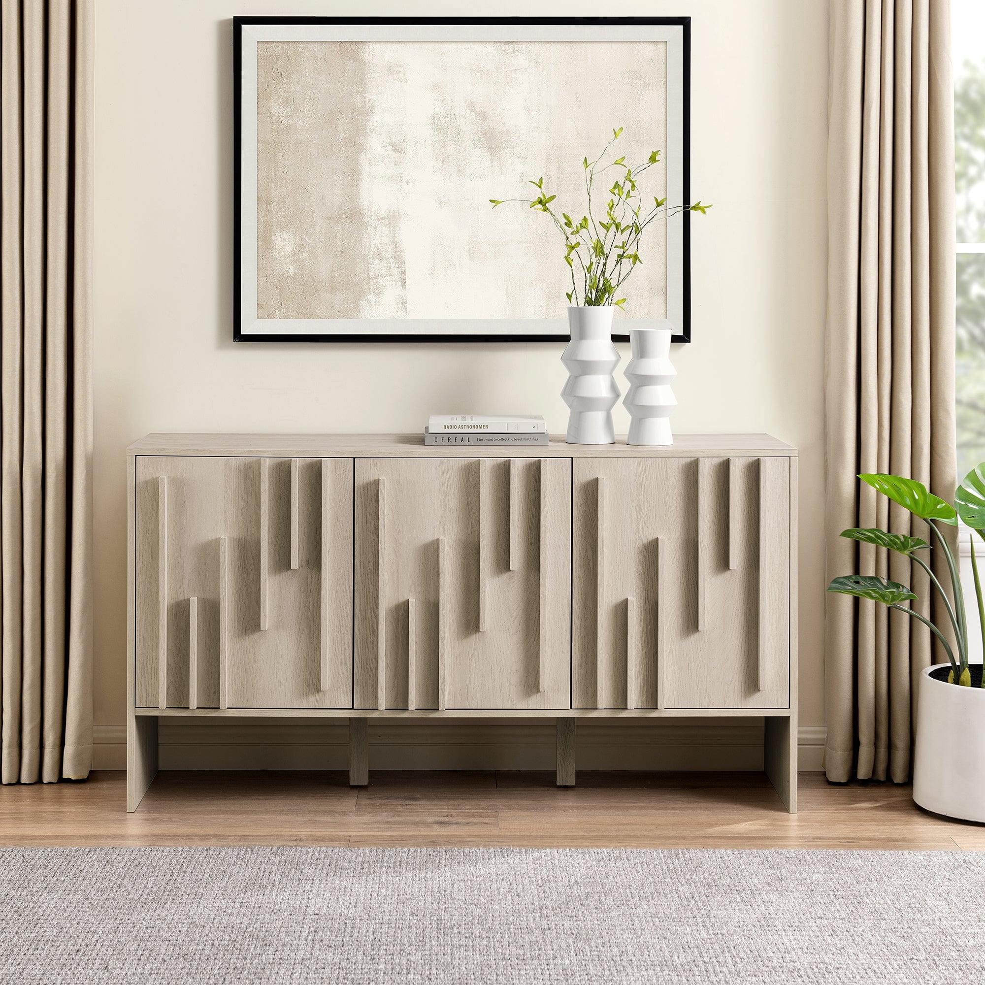 Aparador/soporte para TV con puertas detalladas de madera contemporánea Silas