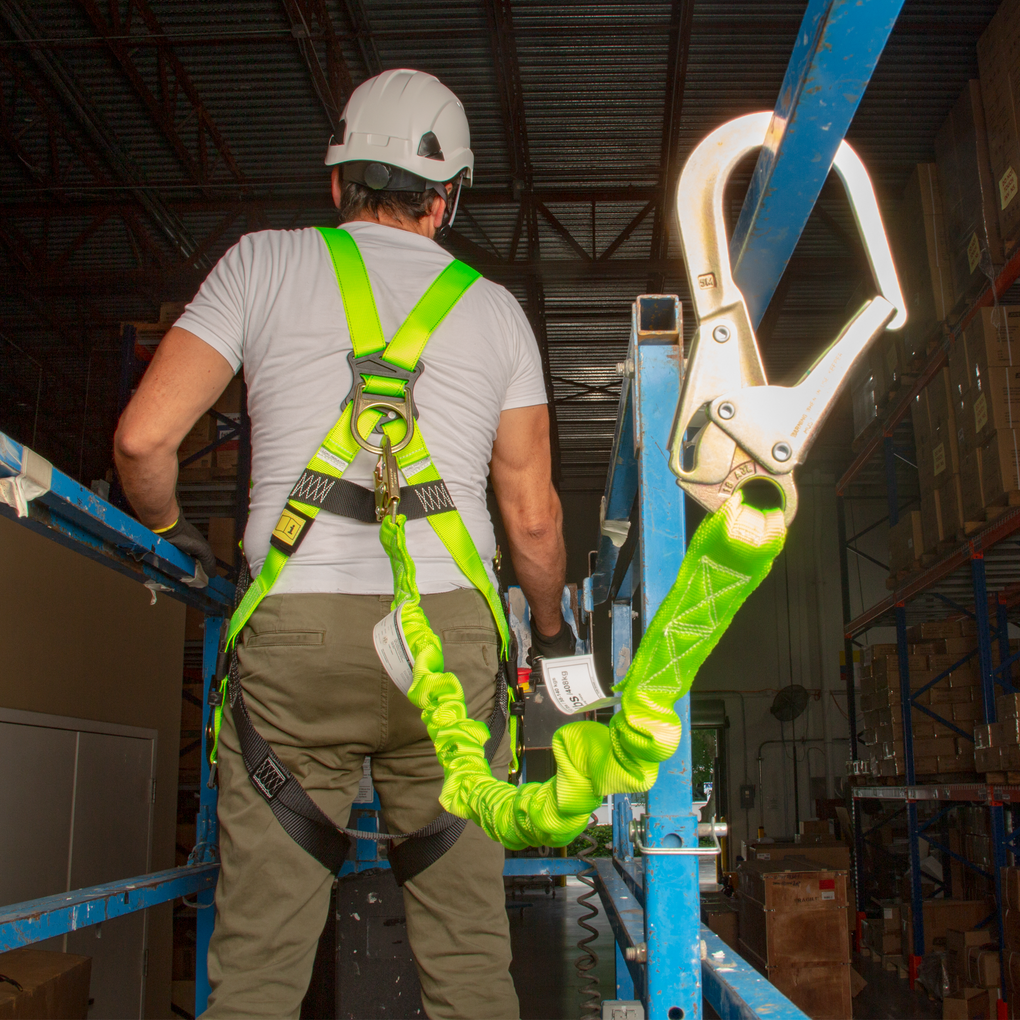 Single Leg Internal Shock-Absorbing Lanyard with Snap Hook and Scaffolding Hook