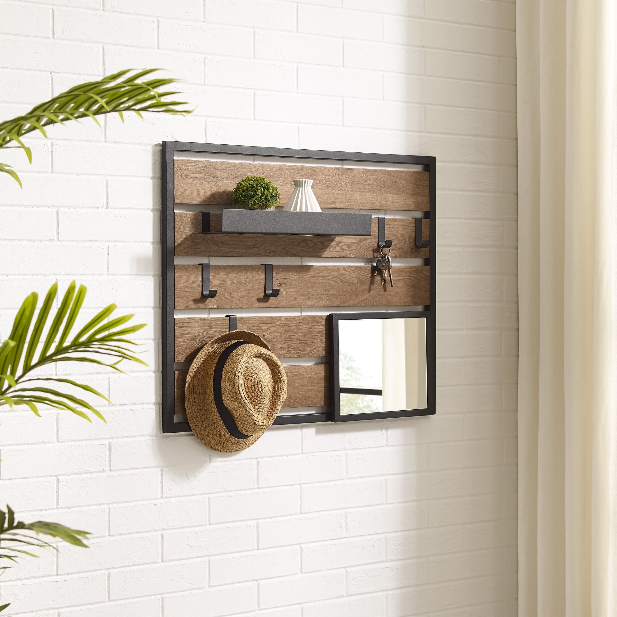 43" Slatted Wall Organizer with Mirror