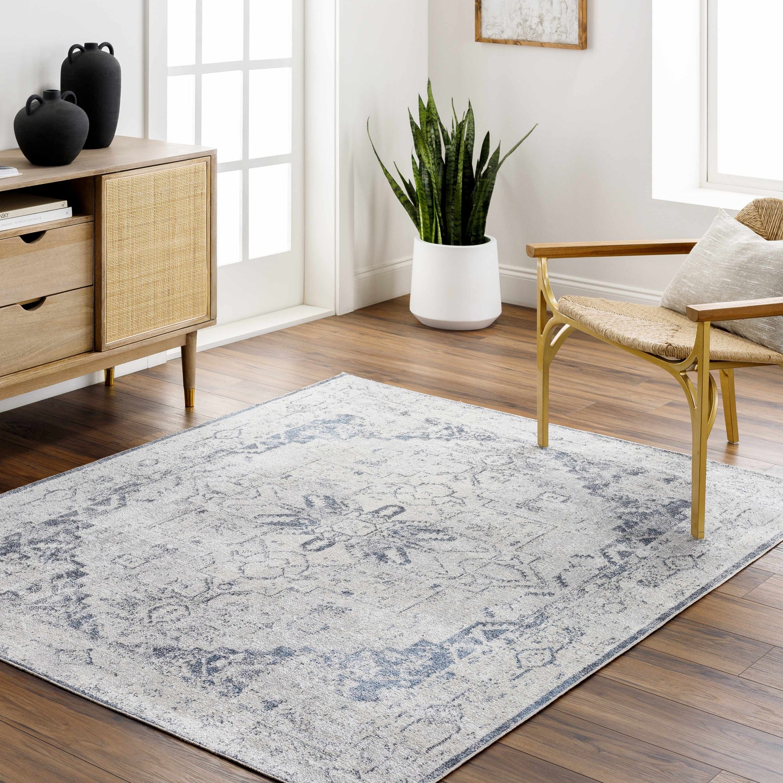 Alfombra lavable de pelo plano Hera Ivory