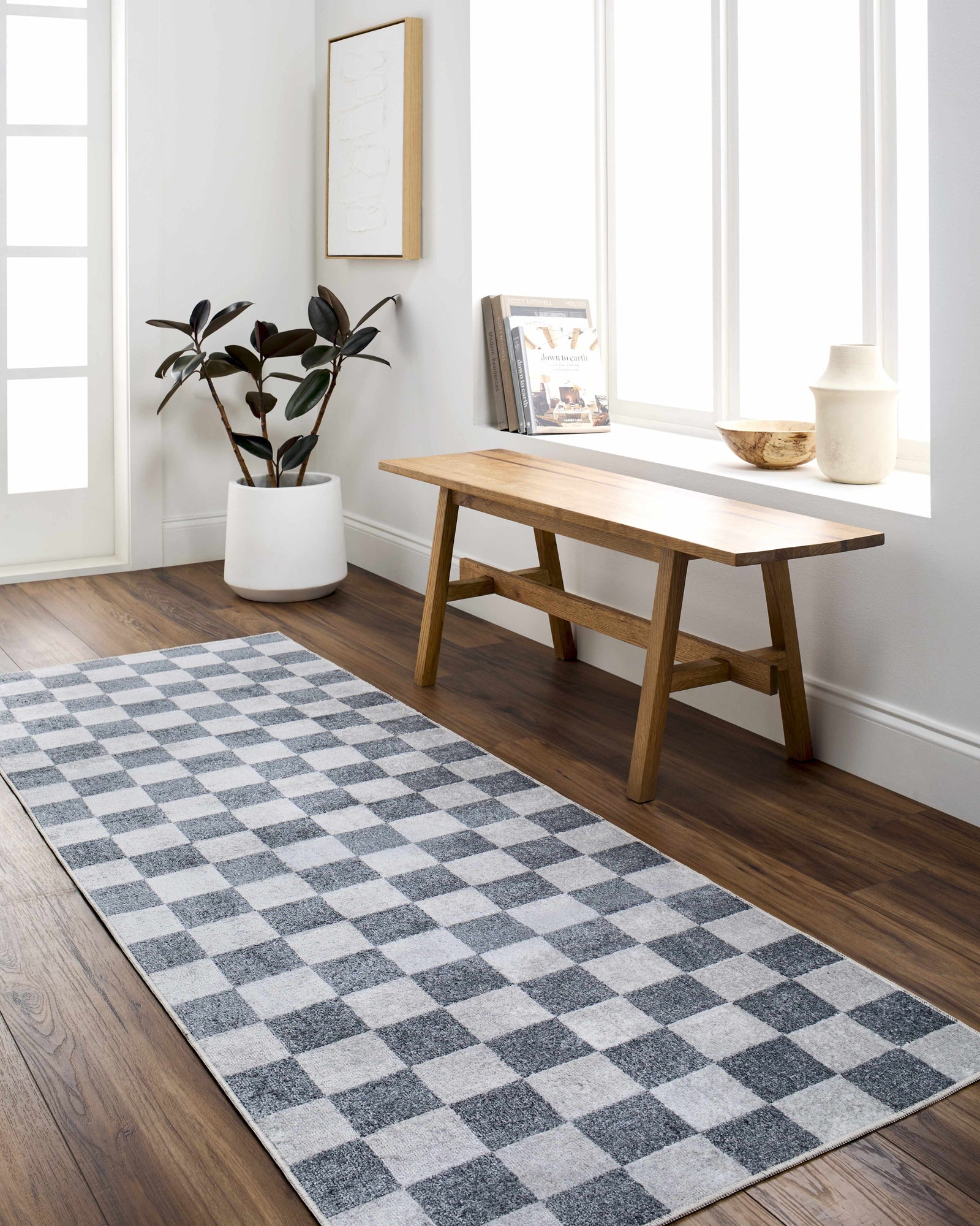 Alfombra lavable a cuadros gris Alie