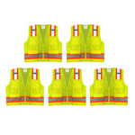 Chaleco de seguridad para topógrafo Safety Main 05TTSYZ, clase 2, parte delantera lisa, parte trasera de malla, amarillo de alta visibilidad, paquete de 5