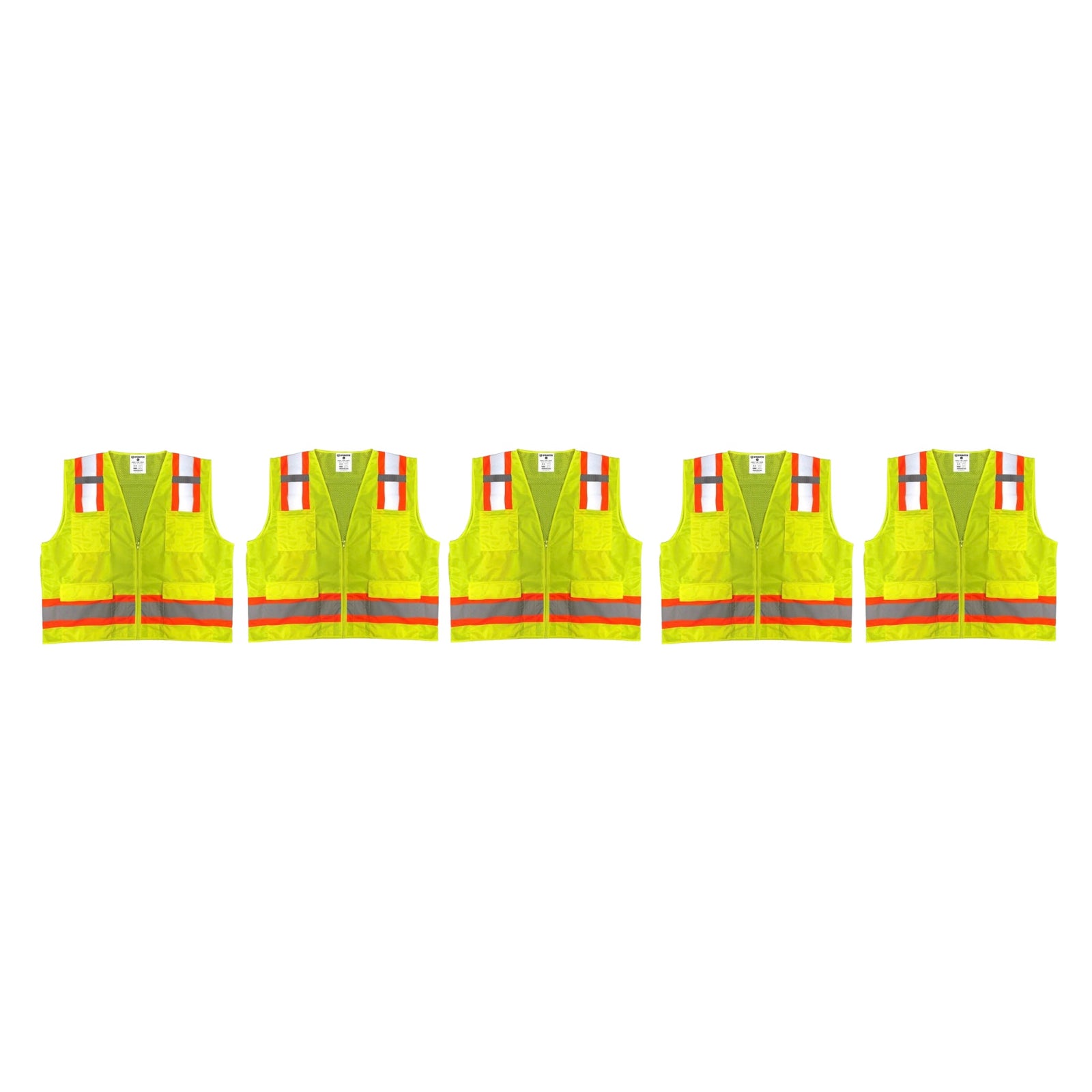 Chaleco de seguridad para topógrafo Safety Main 05TTSYZ, clase 2, parte delantera lisa, parte trasera de malla, amarillo de alta visibilidad, paquete de 5