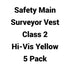 Chaleco de seguridad para topógrafo Safety Main 05TTSYZ, clase 2, parte delantera lisa, parte trasera de malla, amarillo de alta visibilidad, paquete de 5
