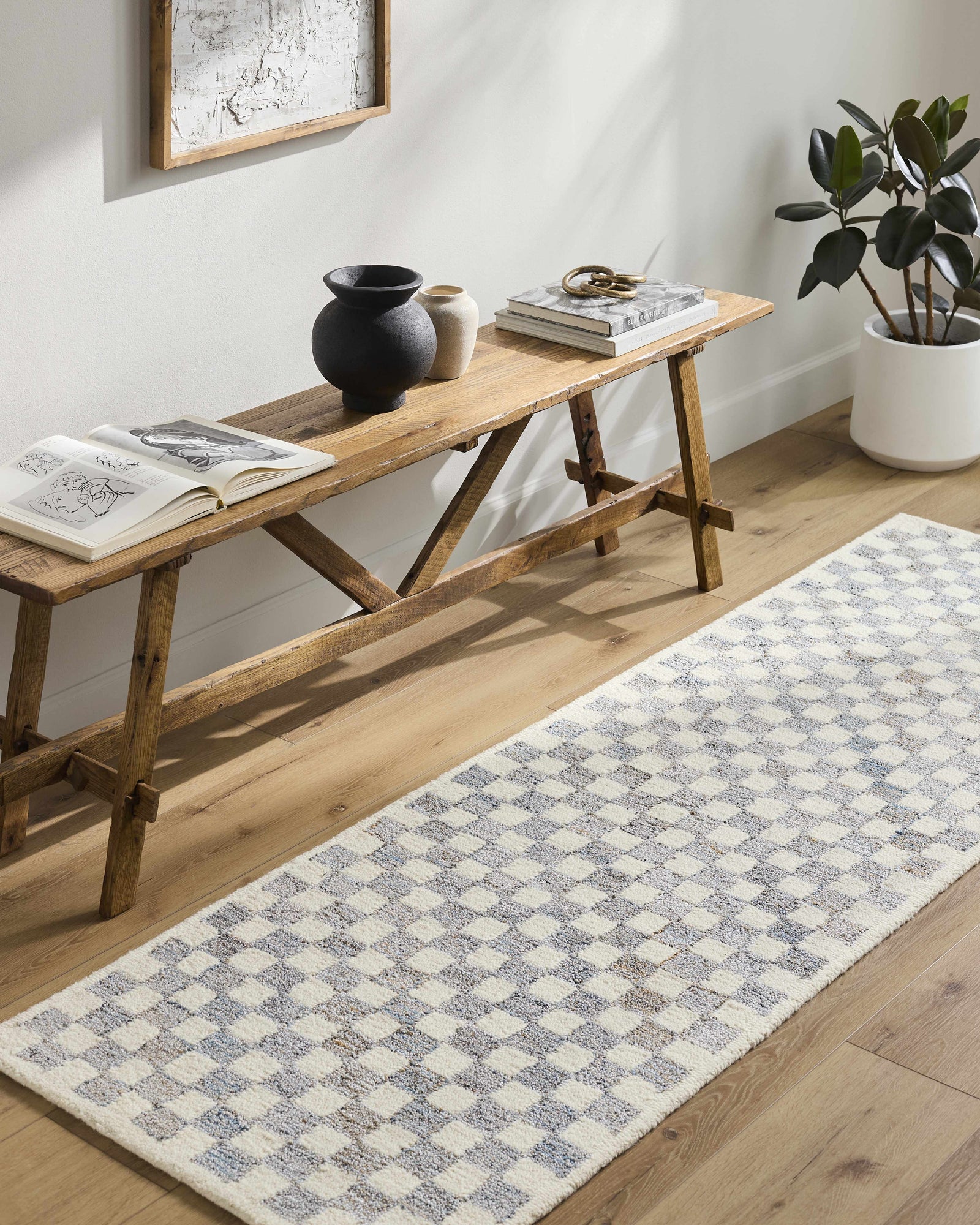 Halen Gray Checkered Area Rug
