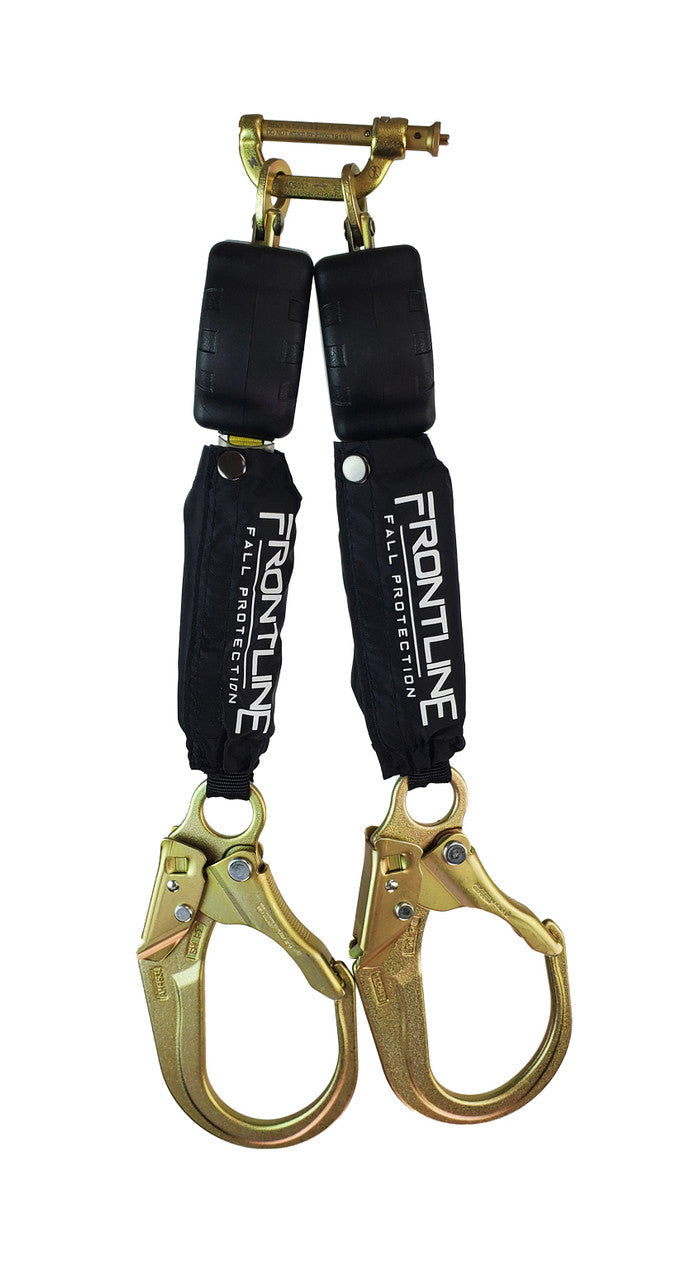 Cuerda de seguridad autorretráctil de dos patas con tejido de fibra de aramida y extremos con ganchos de acero de refuerzo Frontline RPA062R