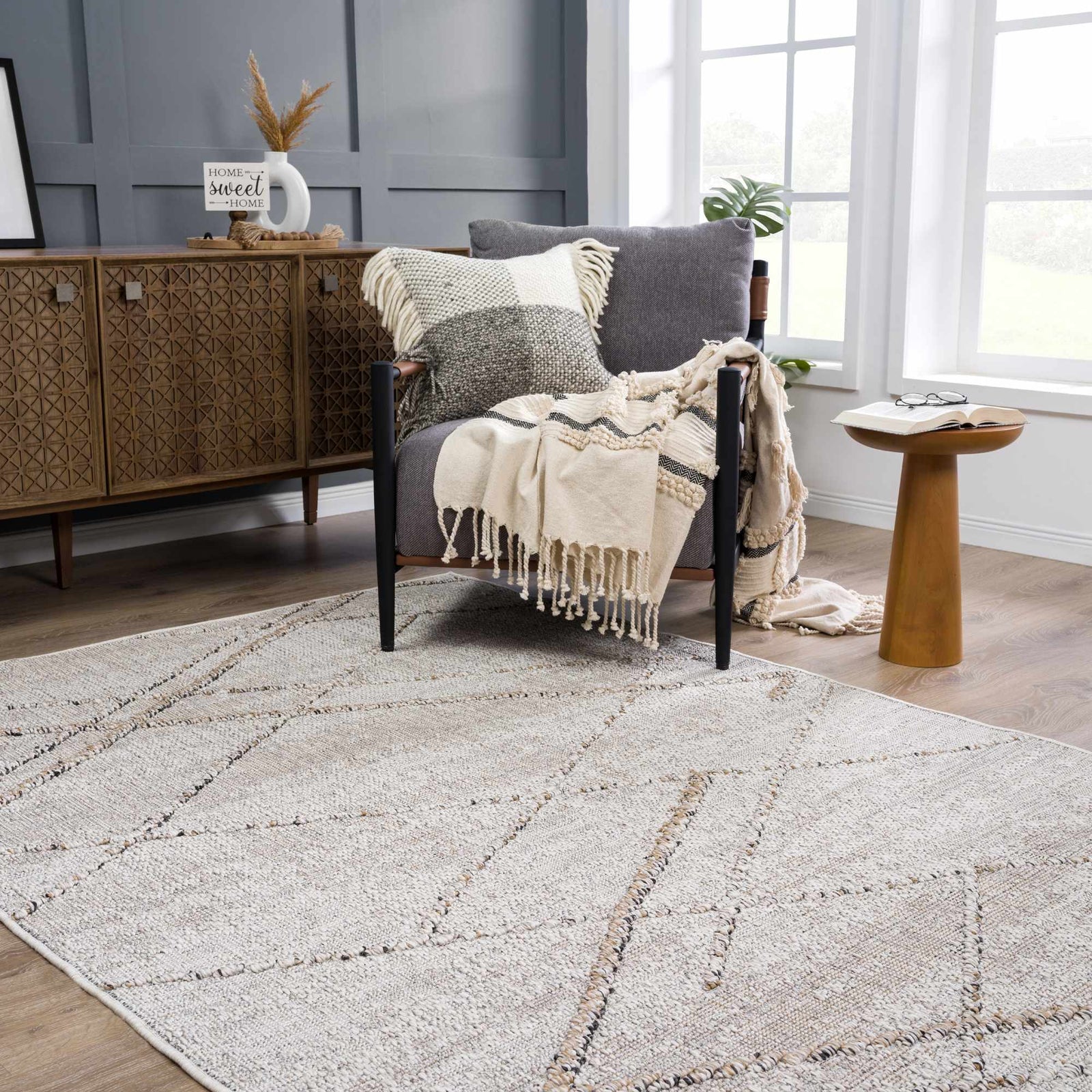 Alfombra texturizada de alto rendimiento Baqer Bone & Tan - Liquidación