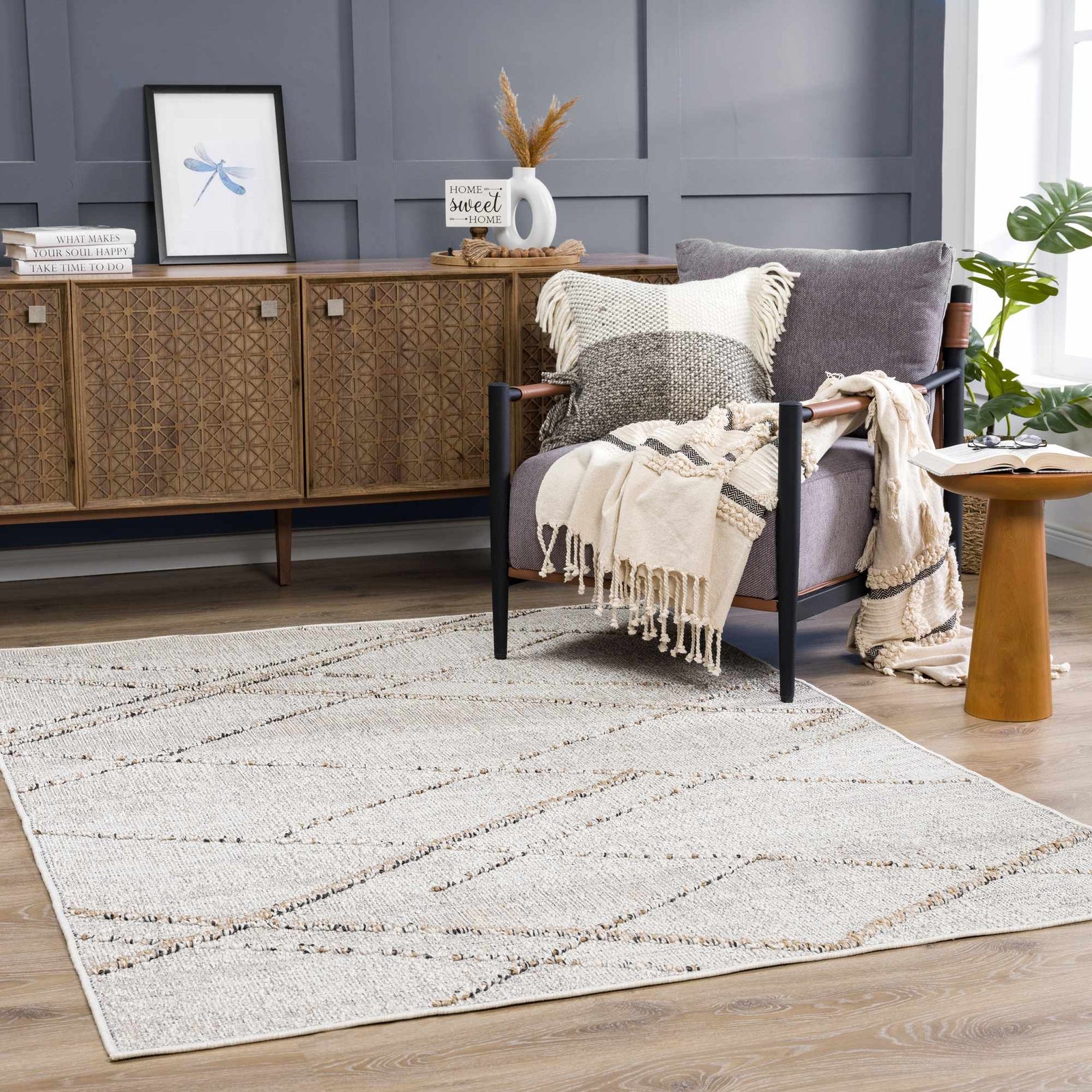 Alfombra texturizada de alto rendimiento Baqer Bone & Tan - Liquidación