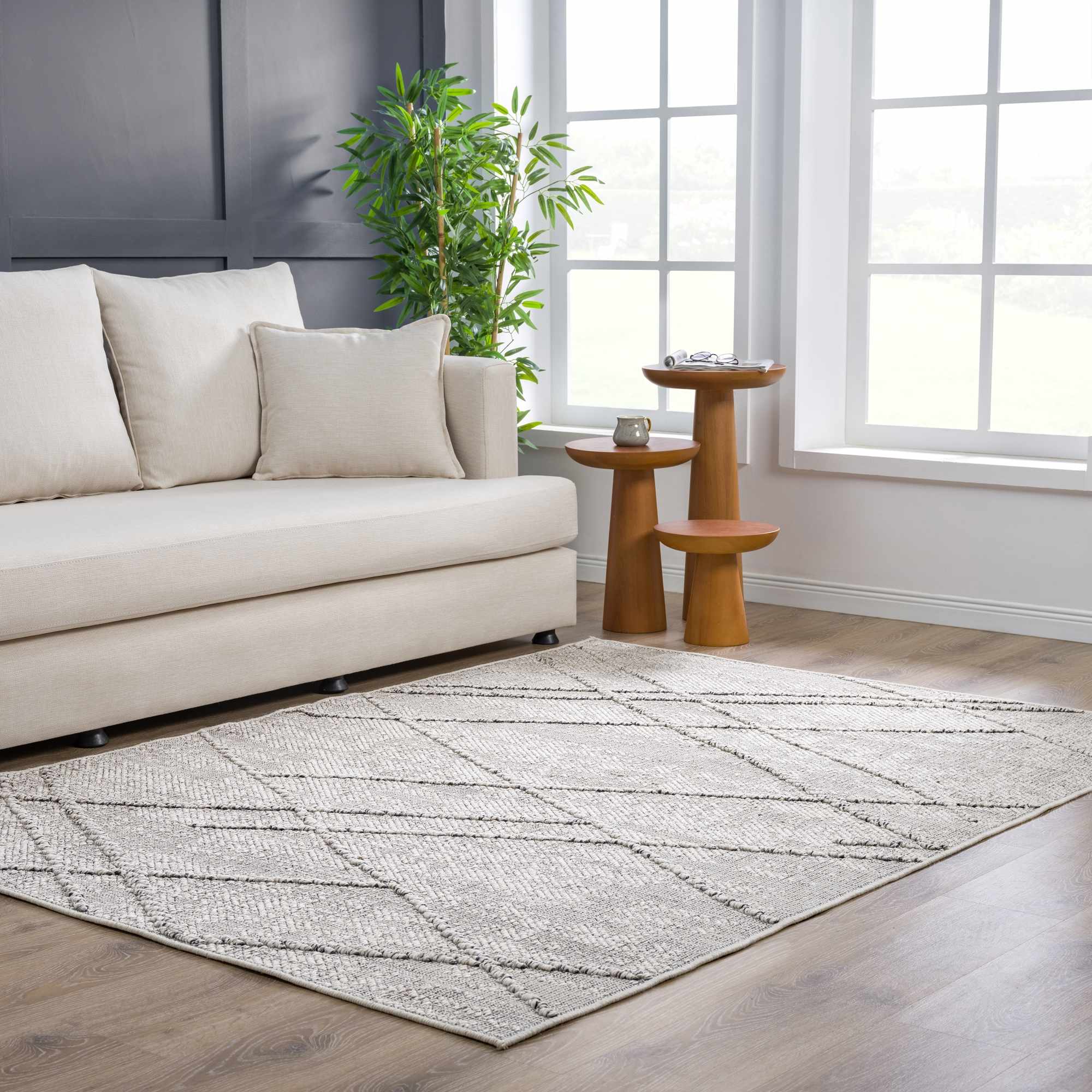 Alfombra texturizada de alto rendimiento Baqer Bone &amp; Taupe - Liquidación