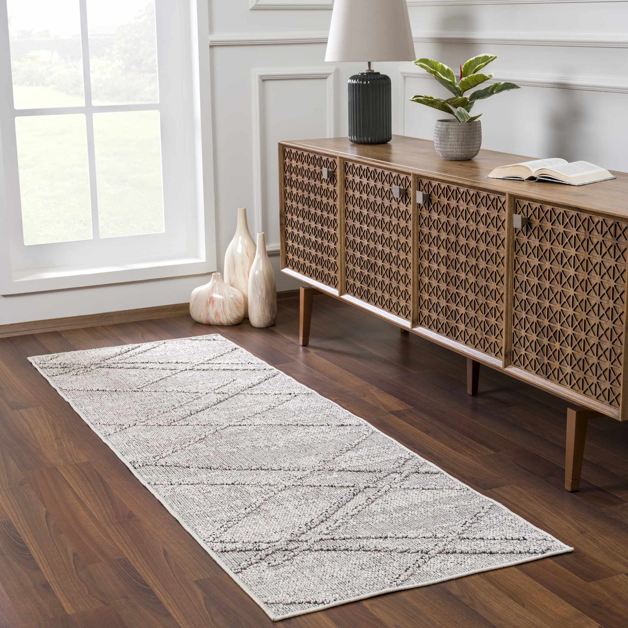 Alfombra texturizada de alto rendimiento Baqer Bone &amp; Taupe - Liquidación