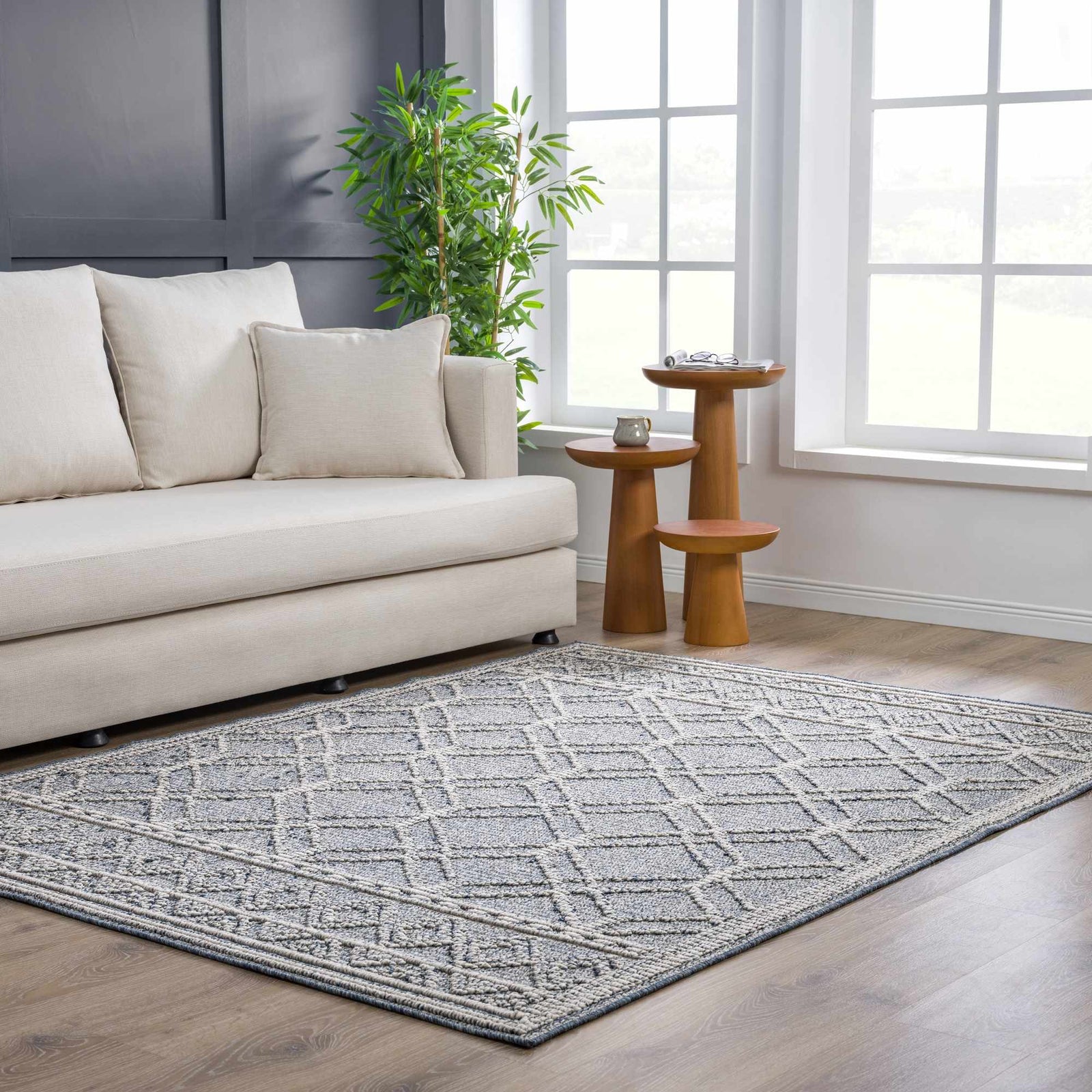 Alfombra Diah Gray azul y hueso - Liquidación