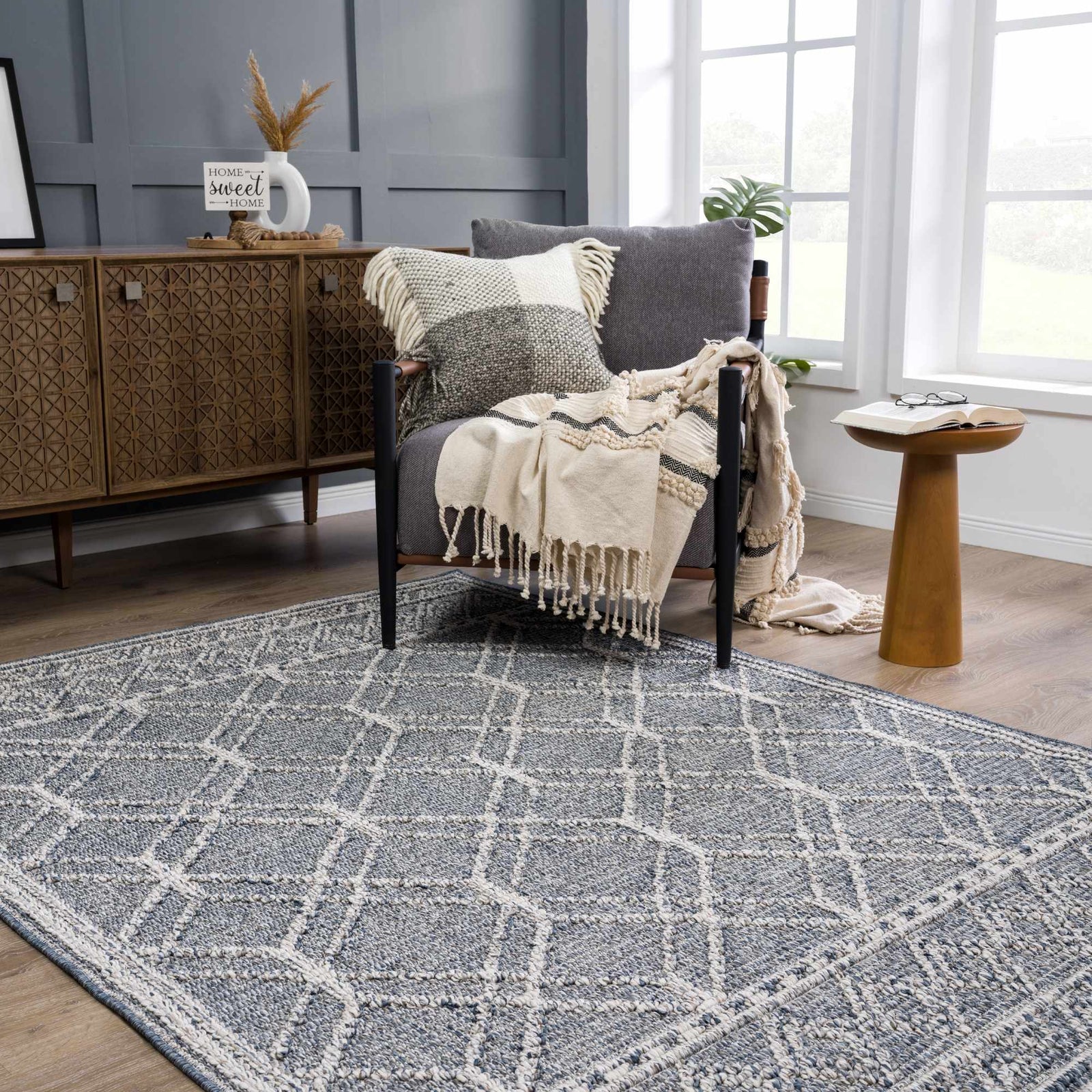 Alfombra Diah Gray azul y hueso - Liquidación