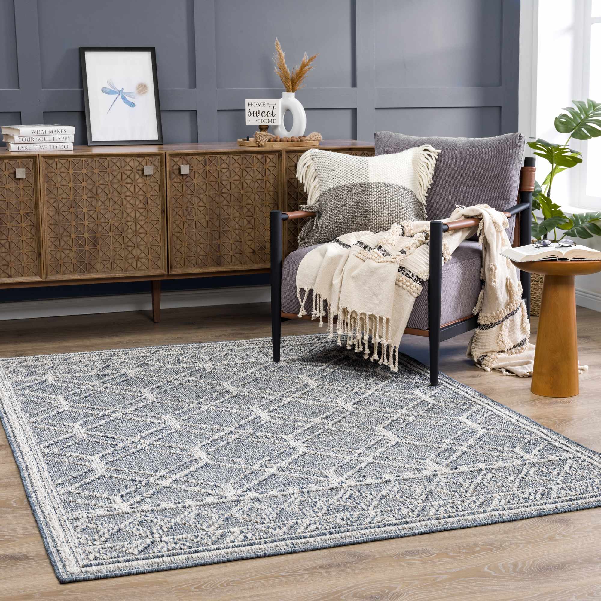 Alfombra Diah Gray azul y hueso - Liquidación