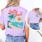 Salty Soul Women’s Comfort Colors Tee – Summer Beach Shirt with Sunset & Palm Tree Design