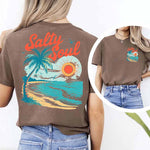 Salty Soul Women’s Comfort Colors Tee – Summer Beach Shirt with Sunset & Palm Tree Design