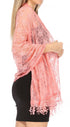 Sakkas Mari Women's Large Lightweight Soft Lace Scarf Wrap Shawl Floral and Fringe