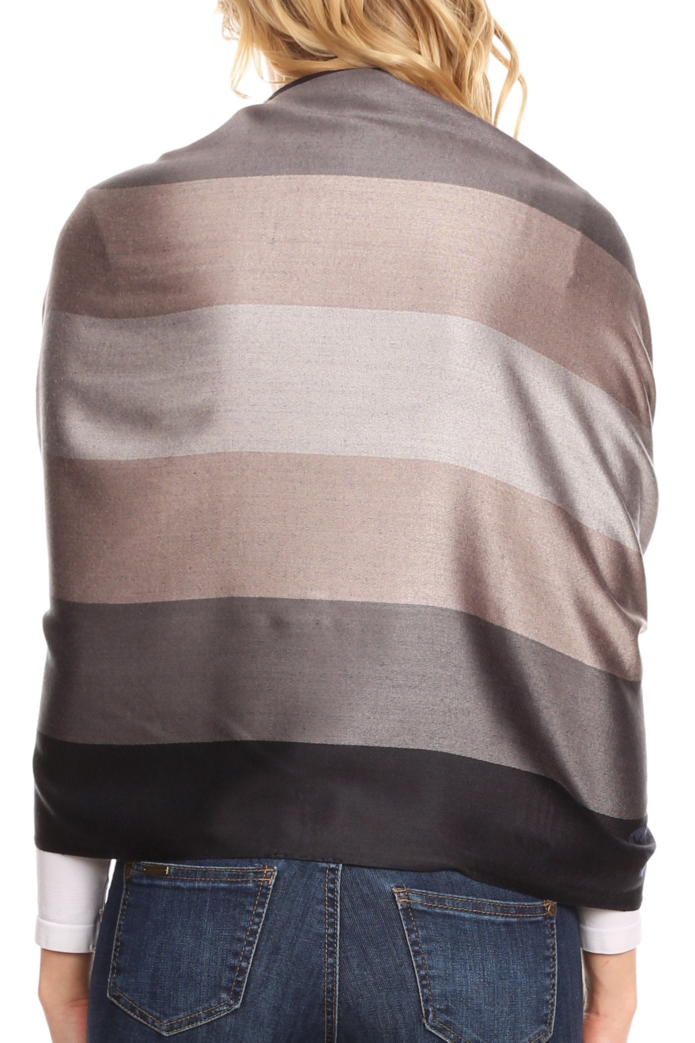 Sakkas Damari Women's Silky Soft Reversible Border Woven Pashmina Scarf Shawl Wrap