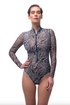 Fake Zebra Zipper Swimsuit With Sleeves