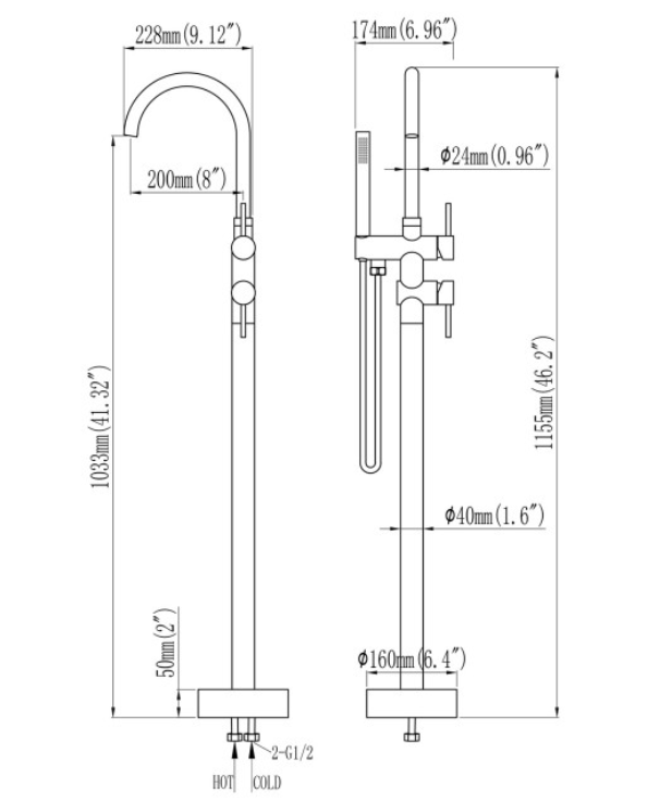 Zeek Floor Tub Filler Faucet Chrome F-TC50