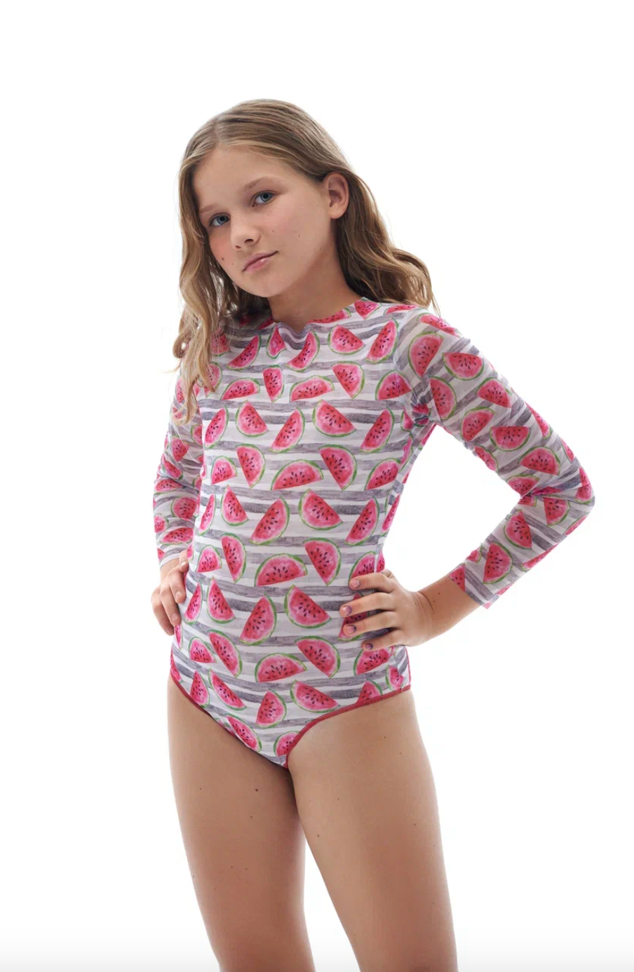 Kid's Girl's  One-Piece Swimsuit With Sleeves Watermelons