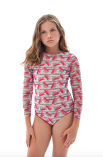 Kid's Girl's  One-Piece Swimsuit With Sleeves Watermelons