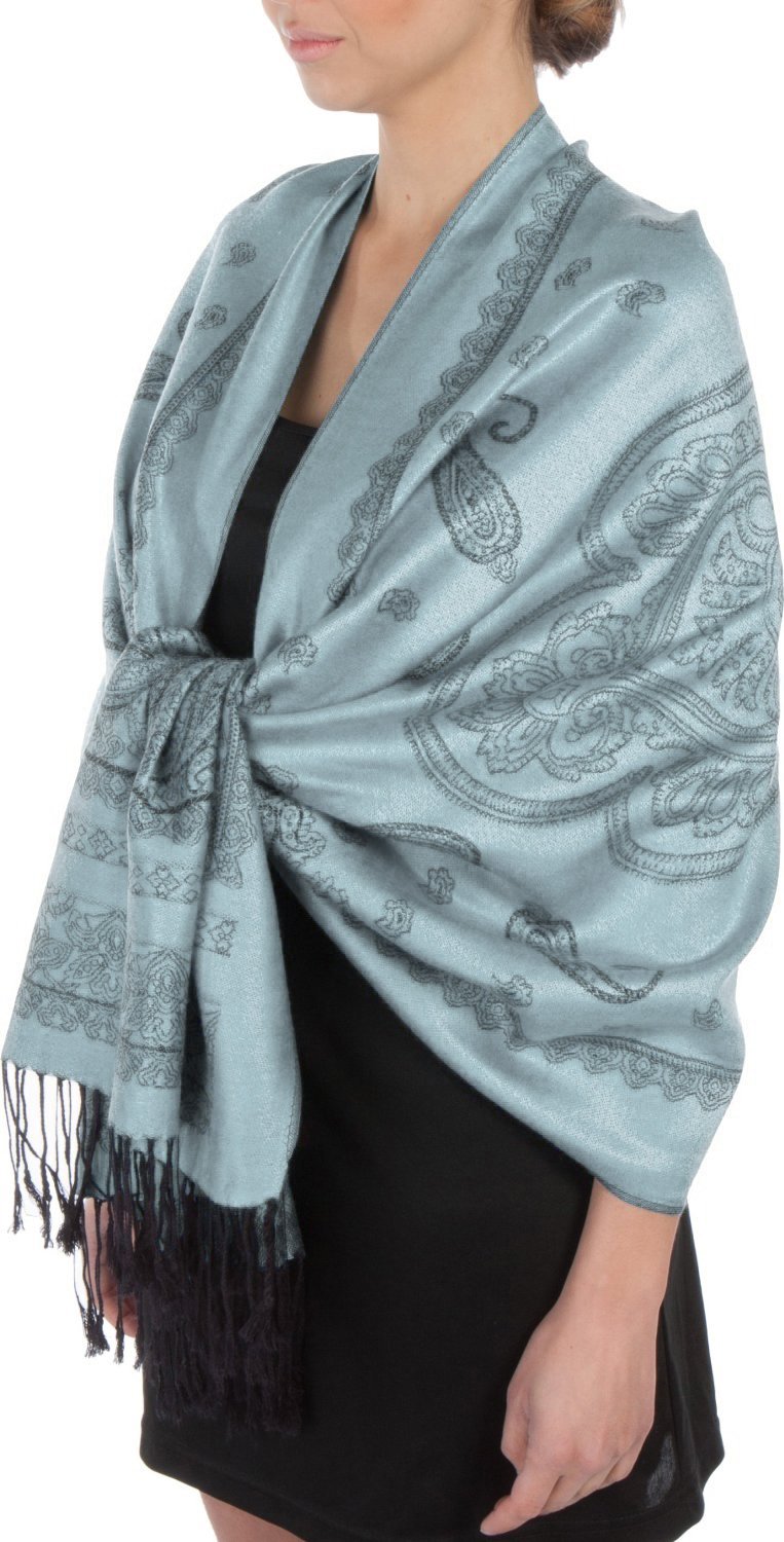Sakkas Lightweight Two Tone Paisley Design Pashmina Fringe Scarf / Stole / Wrap