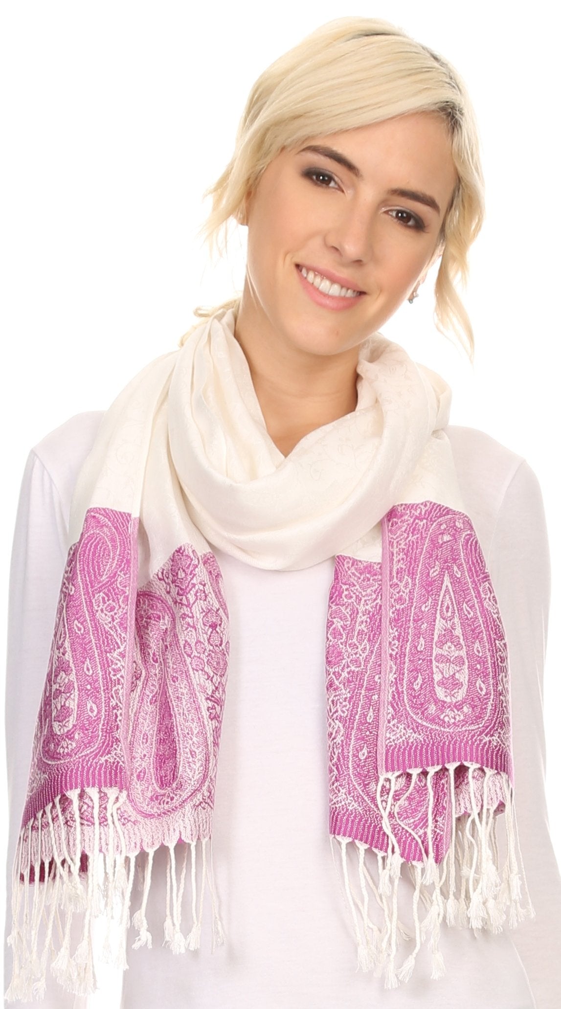 Chal/pañuelo/estola Sakkas Bela largo y ancho con flecos y borlas estampadas