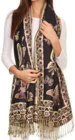 Sakkas Liua Long Wide Woven Patterned Design Multi Colored Pashmina Shawl / Scarf