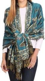 Sakkas Liua Long Wide Woven Patterned Design Multi Colored Pashmina Shawl / Scarf