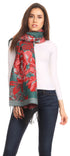 Sakkas Aurora Floral Rose Pashmina Scarf Shawl with Fringe Super Warm Soft Vegan