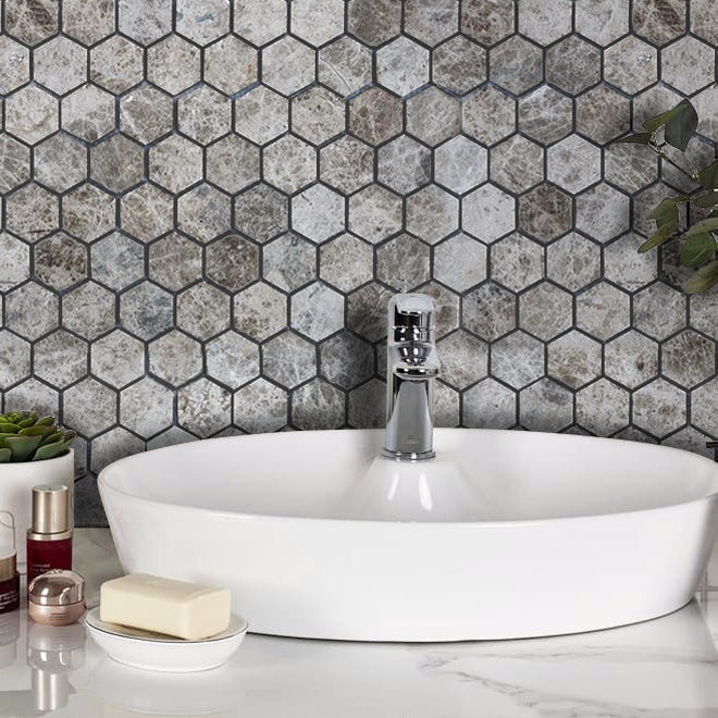 Silver Emperador Marble Hexagon 2